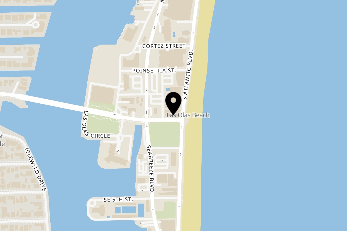 Map showing the location of Gyro Guys on 3013 E Las Olas Blvd in Fort Lauderdale